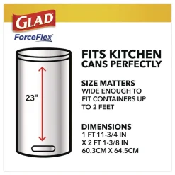 Glad ForceFlex Kitchen Drawstring Trash Bags, Drawstring, 13 gal, Unscented, 23.47 x 25.38, White, 110 Bags/Box, 3 Boxes/Carton