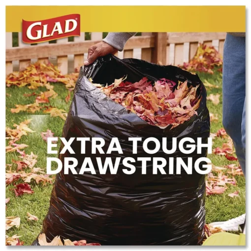 Glad Guaranteed Strong 30 in. x 33 in. 1.05 mil 30 Gallon Three-Ply Large Drawstring Trash Bags - Black (168/Carton)