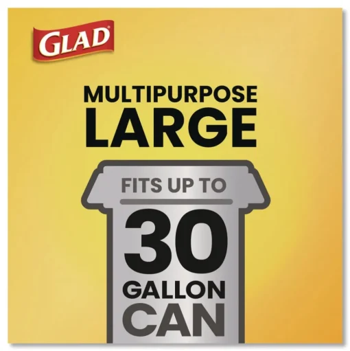 Glad Guaranteed Strong 30 in. x 33 in. 1.05 mil 30 Gallon Three-Ply Large Drawstring Trash Bags - Black (168/Carton)