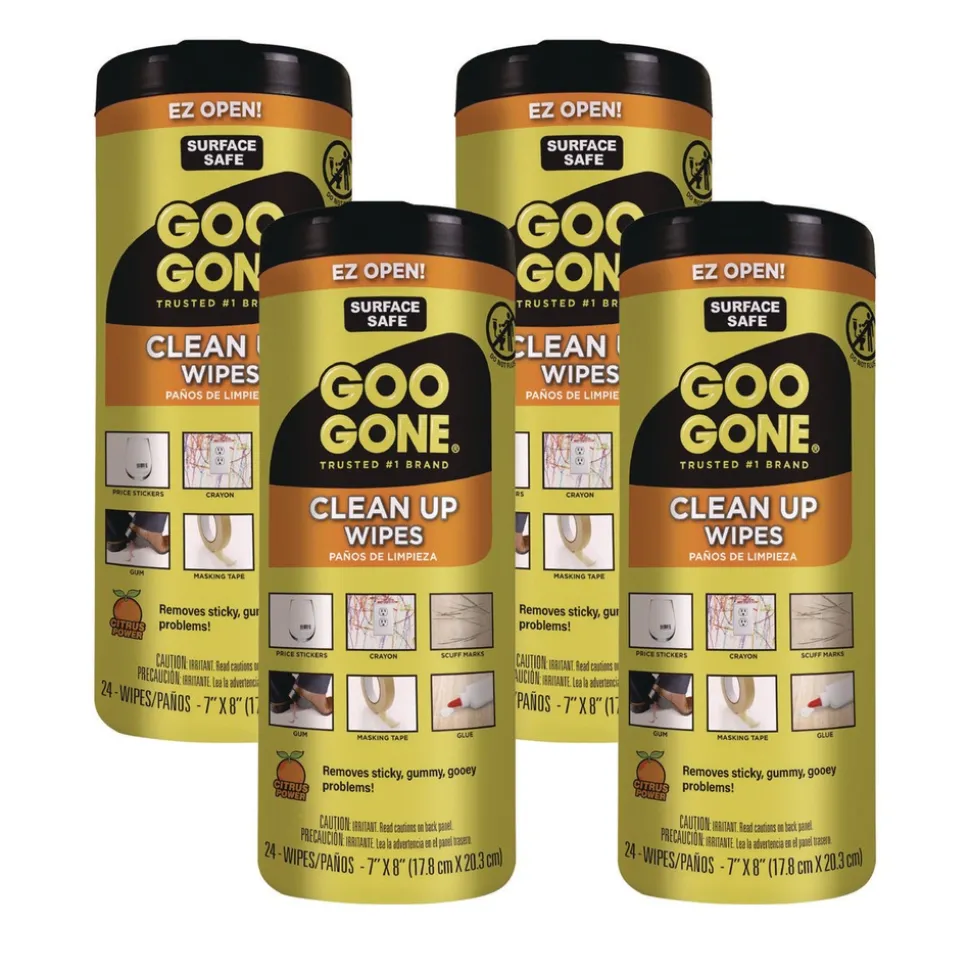Goo Gone 1-Ply 8 in. x 7 in. Clean Up Wipes - Citrus Scent, White (4/Carton)
