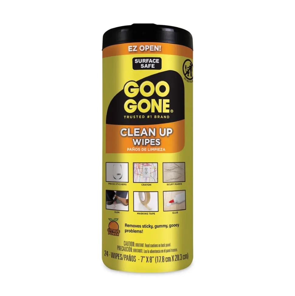 Goo Gone 1-Ply 8 in. x 7 in. Clean Up Wipes - Citrus Scent, White (4/Carton)