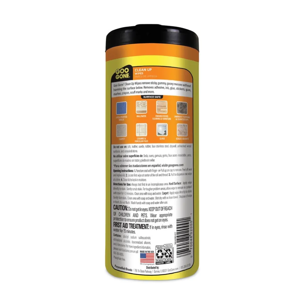 Goo Gone 1-Ply 8 in. x 7 in. Clean Up Wipes - Citrus Scent, White (4/Carton)