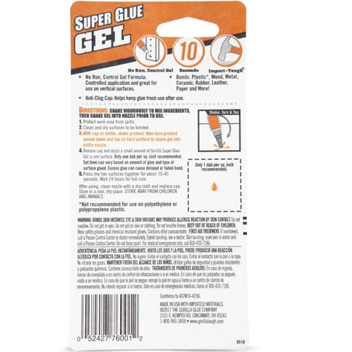 Gorilla Glue 0.53 oz. Super Glue Gel - Dries Clear (4/Carton)