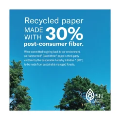 Hammermill 92 Bright 20 lbs. Bond Weight 8.5 in. x 11 in. Great White 30 Recycled Print Paper - White (5 Reams/Carton)
