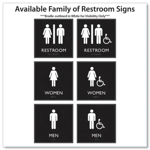 Headline Sign 8 in. x 8 in. Unisex Restroom Plastic ADA Sign - Clear/White