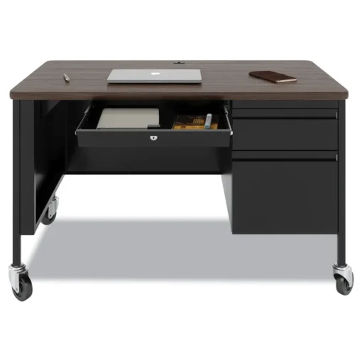 Hirsh Industries 48 in. x 30 in. x 29.5 in. Right-Hand Pedestal Box/File Drawers Mobile Teachers Pedestal Desks - Walnut/Black