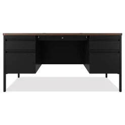 Hirsh Industries 60 in. x 30 in. x 29.5 in. Left and Right-Hand Pedestals: Box/File Drawer Format Teachers Pedestal Desks - Walnut/Black