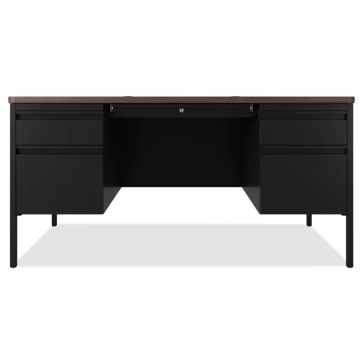 Hirsh Industries 60 in. x 30 in. x 29.5 in. Left and Right-Hand Pedestals: Box/File Drawer Format Teachers Pedestal Desks - Walnut/Black