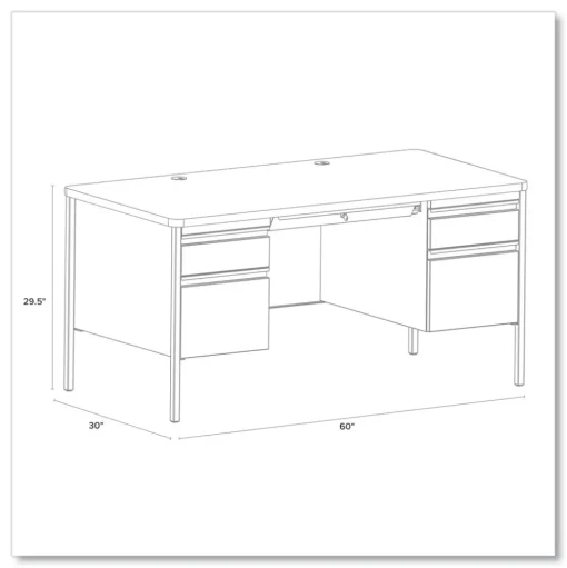 Hirsh Industries 60 in. x 30 in. x 29.5 in. Left and Right-Hand Pedestals: Box/File Drawer Format Teachers Pedestal Desks - Walnut/Black