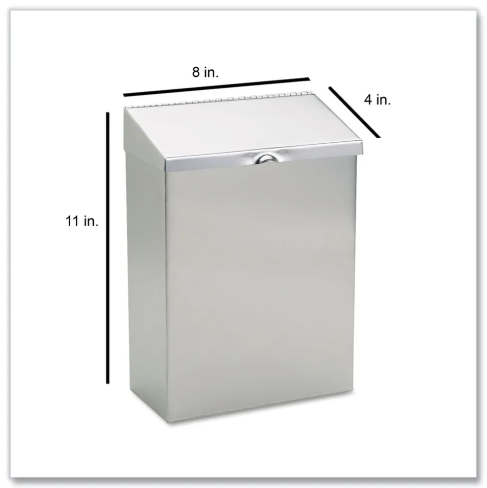 HOSPECO 8 in. x 4 in. x 11 in. Wall Mount Sanitary Napkin Receptacle - Stainless Steel