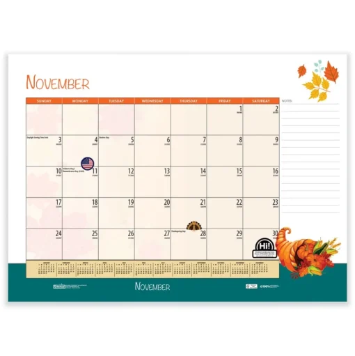 House of Doolittle 22 in. x 17 in. 12-Month (Jan-Dec) 2026 Recycled Desk Pad Calendar - Illustrated Seasons Artwork/Black Binding/Corners