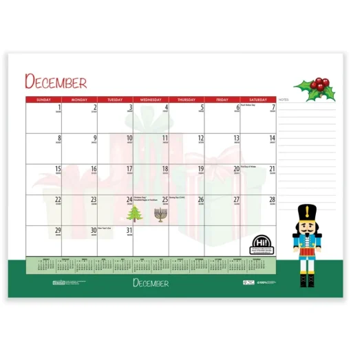 House of Doolittle 22 in. x 17 in. 12-Month (Jan-Dec) 2026 Recycled Desk Pad Calendar - Illustrated Seasons Artwork/Black Binding/Corners