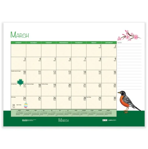 House of Doolittle 22 in. x 17 in. 12-Month (Jan-Dec) 2026 Recycled Desk Pad Calendar - Illustrated Seasons Artwork/Black Binding/Corners