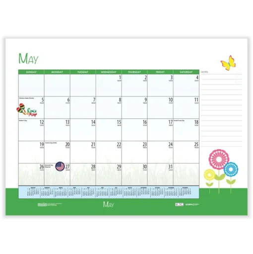 House of Doolittle 22 in. x 17 in. 12-Month (Jan-Dec) 2026 Recycled Desk Pad Calendar - Illustrated Seasons Artwork/Black Binding/Corners