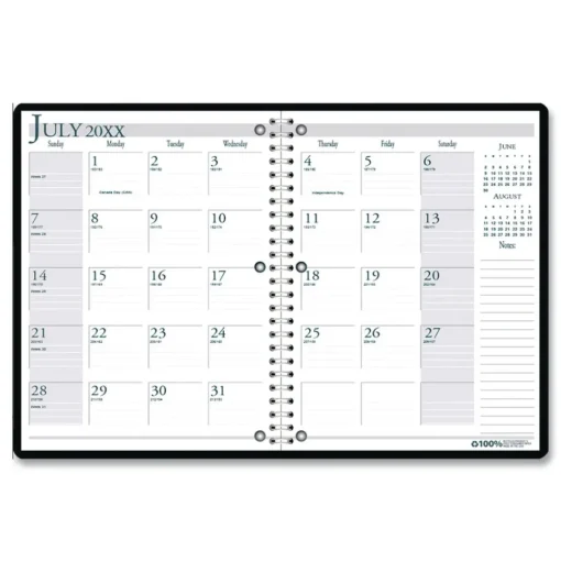 House of Doolittle 11 in. x 8.5 in. 14-Month (Jul 2025-Aug 2026) Wirebound Academic Monthly Planner - Black Cover