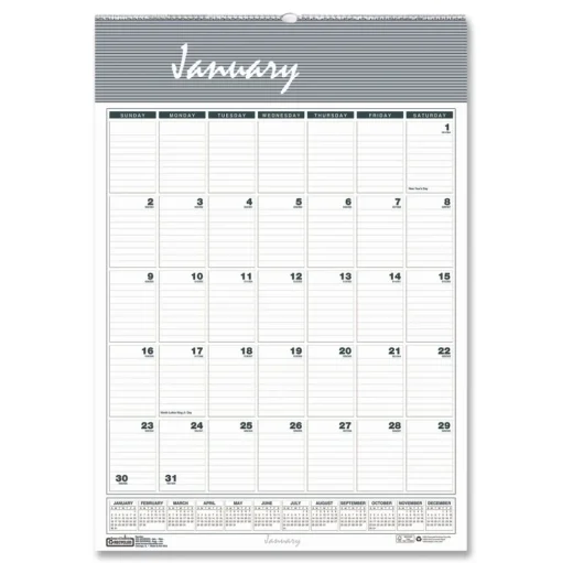 House of Doolittle 22 in. x 31.25 in. 12-Month (Jan-Dec 2026) Bar Harbor Recycled Wirebound Monthly Wall Calendar - White/Blue/Gray Sheets