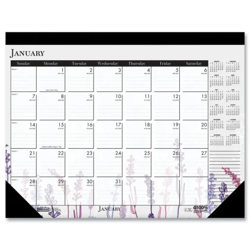 House of Doolittle 22 in. x 17 in. 12-Month (Jan-Dec) 2026 Recycled Desk Pad Calendar - Wild Flowers Artwork