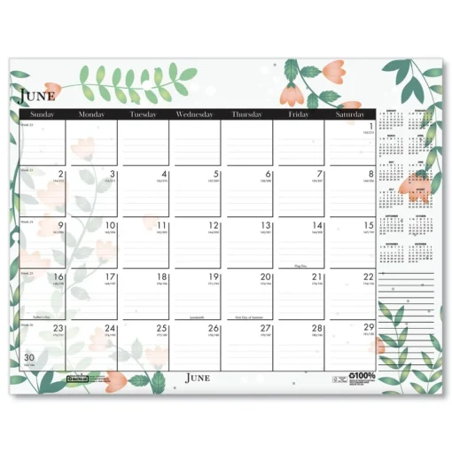 House of Doolittle 22 in. x 17 in. 12-Month (Jan-Dec) 2026 Recycled Desk Pad Calendar - Wild Flowers Artwork