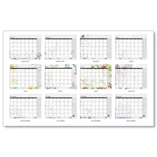House of Doolittle 22 in. x 17 in. 12-Month (Jan-Dec) 2026 Recycled Desk Pad Calendar - Wild Flowers Artwork