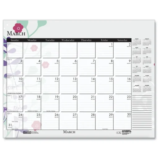 House of Doolittle 22 in. x 17 in. 12-Month (Jan-Dec) 2026 Recycled Desk Pad Calendar - Wild Flowers Artwork