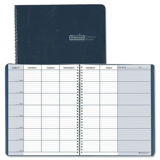 House of Doolittle 11 in. x 8.5 in. Sheets 45-Week Span 7 Classes Weekly Recycled Teacher's Planner - Blue Cover