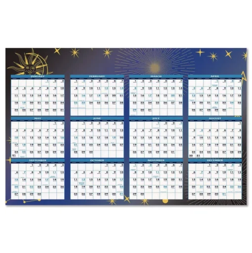 House of Doolittle 24 in. x 37 in. 12-Month (Jan-Dec 2026) Recycled Stargazer Laminated Wall Planner - White/Blue/Gold Sheets