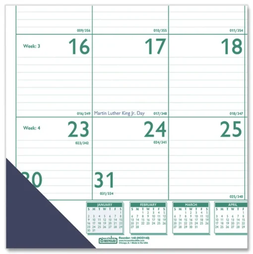 House of Doolittle 22 in. x 17 in. 13-Month (Jan 2026-Jan 2027) Express Track Monthly Desk Pad Calendar - White/Teal Sheets/Teal Binding