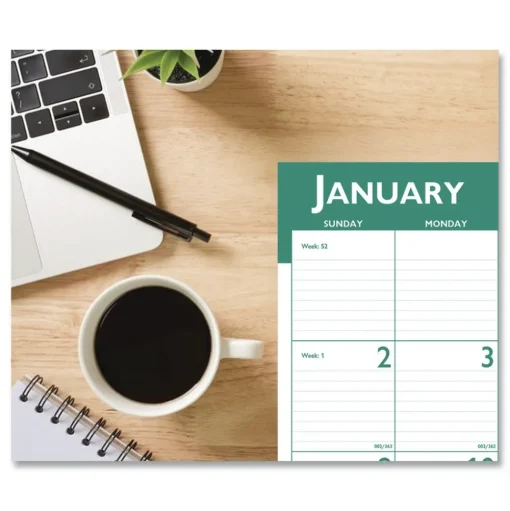 House of Doolittle 22 in. x 17 in. 13-Month (Jan 2026-Jan 2027) Express Track Monthly Desk Pad Calendar - White/Teal Sheets/Teal Binding