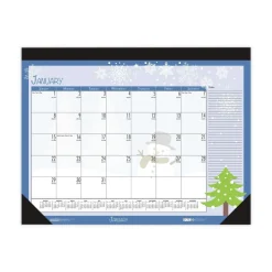 House of Doolittle 18.5 in. x 13 in. 12-Month (Jan-Dec) 2026 Recycled Desk Pad Calendar - Illustrated Seasons Artwork/Black Binding/Corners