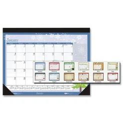 House of Doolittle 18.5 in. x 13 in. 12-Month (Jan-Dec) 2026 Recycled Desk Pad Calendar - Illustrated Seasons Artwork/Black Binding/Corners