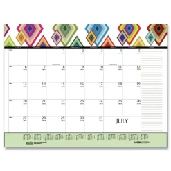 House of Doolittle 22 in. x 17 in. 12-Month Jan-Dec 2026 Recycled Desk Pad Calendar - Geometric Artwork/White Sheets/Black Binding/Corners