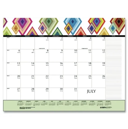House of Doolittle 22 in. x 17 in. 12-Month Jan-Dec 2026 Recycled Desk Pad Calendar - Geometric Artwork/White Sheets/Black Binding/Corners