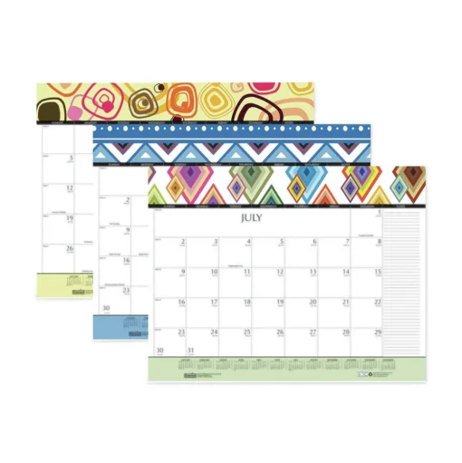 House of Doolittle 22 in. x 17 in. 12-Month Jan-Dec 2026 Recycled Desk Pad Calendar - Geometric Artwork/White Sheets/Black Binding/Corners