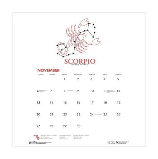 House of Doolittle 11 in. x 14 in. 12-Month (Aug 2025-Jul 2026) Recycled Academic Zodiac Wall Calendar - Multicolor Sheets