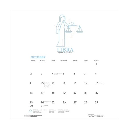 House of Doolittle 11 in. x 14 in. 12-Month (Aug 2025-Jul 2026) Recycled Academic Zodiac Wall Calendar - Multicolor Sheets