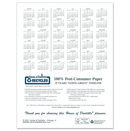 House of Doolittle 11 in. x 8.5 in. 14-Month (Dec 2025-Jan 2027) Recycled Ruled Planner with Leatherette Cover - Black Cover