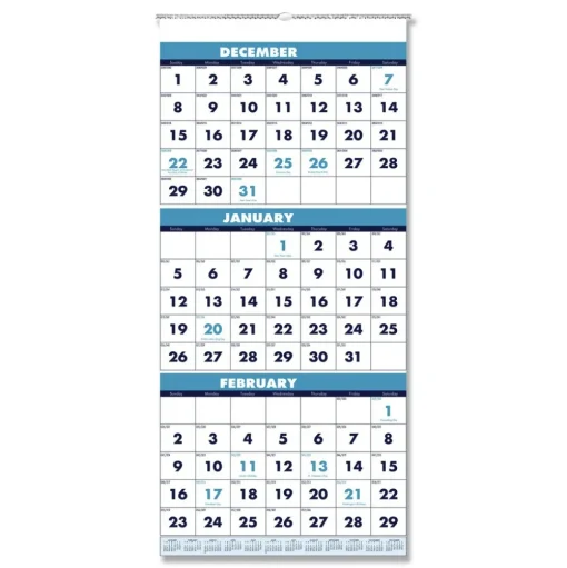 House of Doolittle 14-Month: Dec 2025 to Jan 2027 12.25 in. x 26 in. Vertical Orientation Recycled Three-Month Format Wall Calendar - White Sheets
