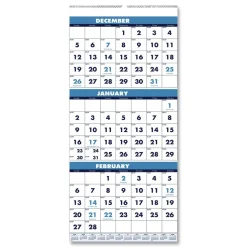 House of Doolittle 14-Month: Dec 2025 to Jan 2027 8 in. x 17 in. Vertical Orientation Recycled Three-Month Format Wall Calendar - White Sheets