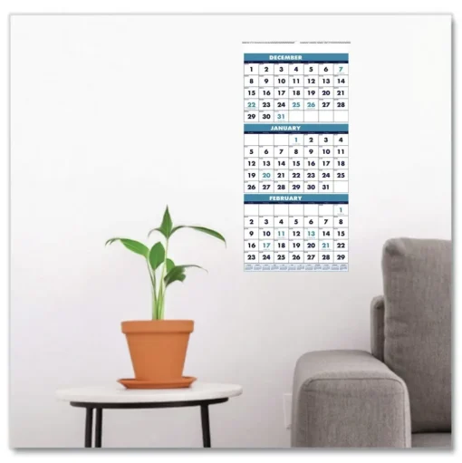 House of Doolittle 14-Month: Dec 2025 to Jan 2027 8 in. x 17 in. Vertical Orientation Recycled Three-Month Format Wall Calendar - White Sheets