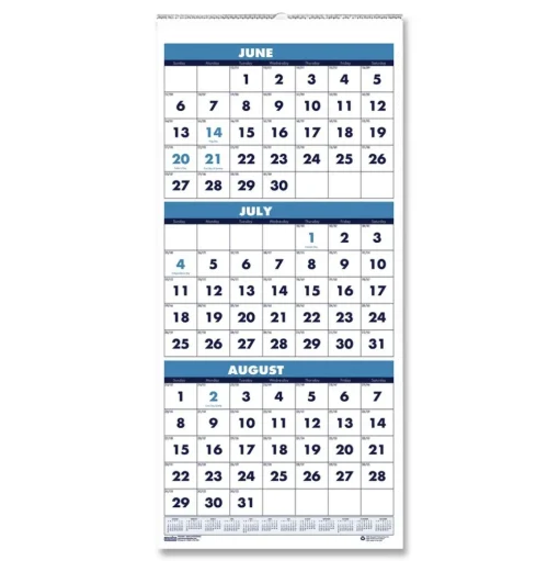 House of Doolittle 14-Month: June 2025 to July 2026 8 in. x 17 in. Academic Year Recycled Three-Month Format Wall Calendar - White Sheets