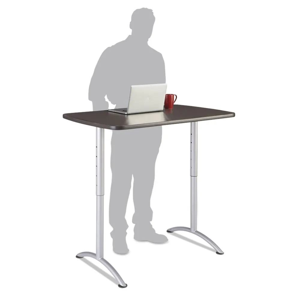 Iceberg 30 in. x 48 in. x 36 in. to 48 in. ARC Adjustable-Height Table - Rectangular Gray Walnut/Silver