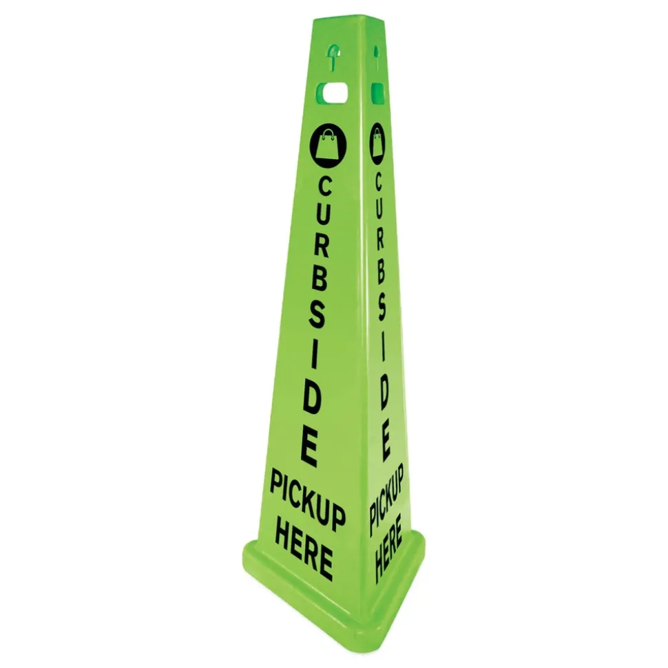 Impact 14.75 in. x 12.7 in. x 40 in. TriVu 3-Sided Curbside Pickup Here Plastic Sign - Fluorescent Green