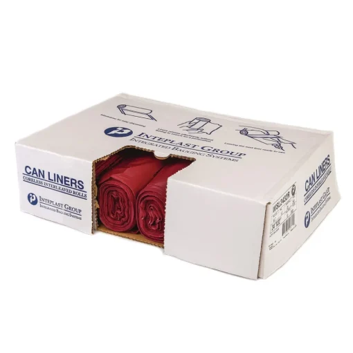 Inteplast Group 10 gal. 1.3 mil 24 in. x 23 in. Institutional Low-Density Can Liners - Red (25 Bags/Roll, 10 Rolls/Carton)