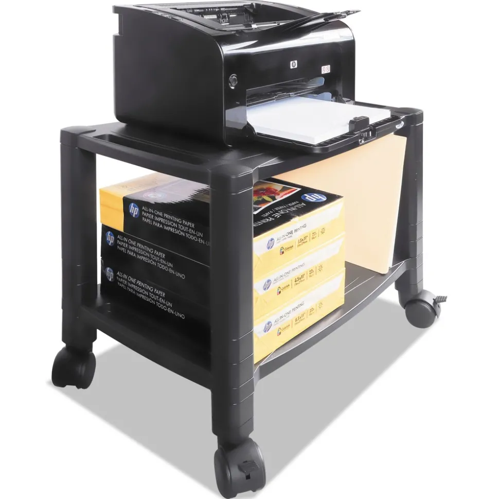 Kantek 20 in. x 13.25 in. x 14.13 in. 60 lbs. Capacity 2 Shelves Plastic Height-Adjustable Under-Desk Printer Cart - Black