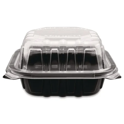 Karat Polypropylene Plastic Hinged Container 6 x 6 x 3 Black/Clear Plastic 50/Pack 6 Packs/Carton