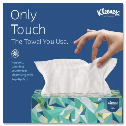 Kleenex 9 in. x 10.5 in. 1-Ply POP-UP Box Cloth Hand Towels - Unscented, White (2160/Carton)
