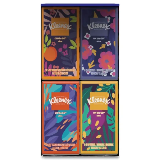 Kleenex 3-Ply On The Go Packs Facial Tissues - White (10/Pouch, 16 Pouches/Pack, 6 Packs/Carton)