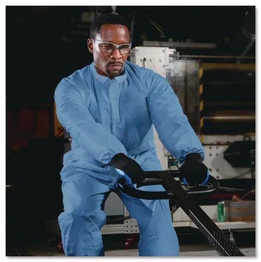 KleenGuard A65 Zipper Front Flame Resistant Coveralls with Hood/Elastic Wrists and Ankles - 3X-Large/Blue (21/Carton)