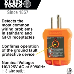 Klein Tools Dual Range Cordless Non-Contact Voltage Tester Kit and GFCI Receptacle with 2 Batteries