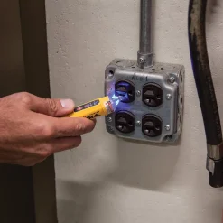 Klein Tools Dual Range Cordless Non-Contact Voltage Tester Kit and GFCI Receptacle with 2 Batteries